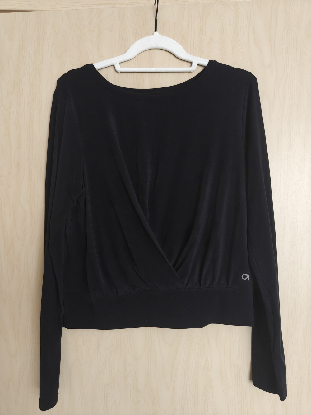 GAP Black Long-Sleeve Draped Wrap Front Top
